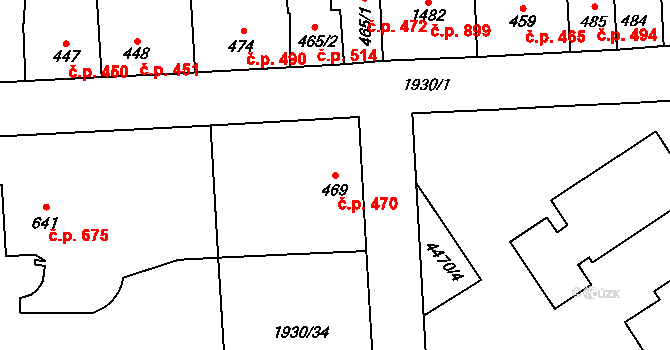 Hrušovany nad Jevišovkou 470 na parcele st. 469 v KÚ Hrušovany nad Jevišovkou, Katastrální mapa