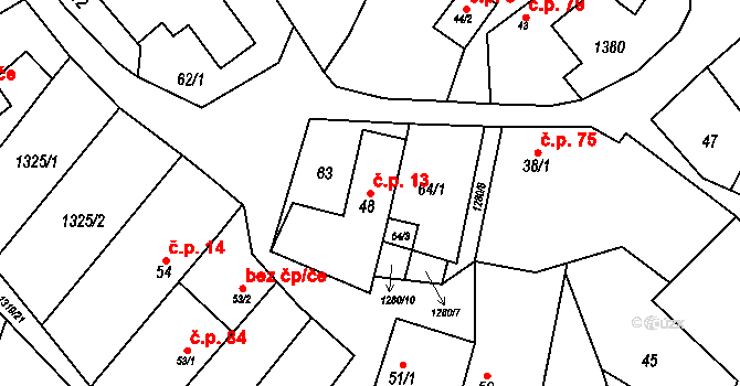 Střelice 13 na parcele st. 48 v KÚ Střelice u Jevišovic, Katastrální mapa