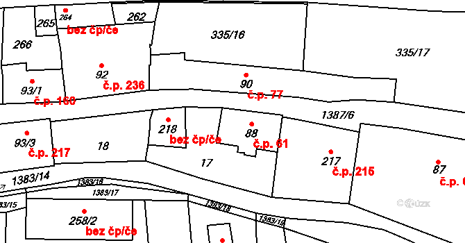 Vranov nad Dyjí 61 na parcele st. 88 v KÚ Vranov nad Dyjí, Katastrální mapa