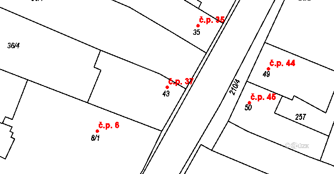 Rašovice 37, Budiměřice na parcele st. 43 v KÚ Rašovice u Nymburka, Katastrální mapa