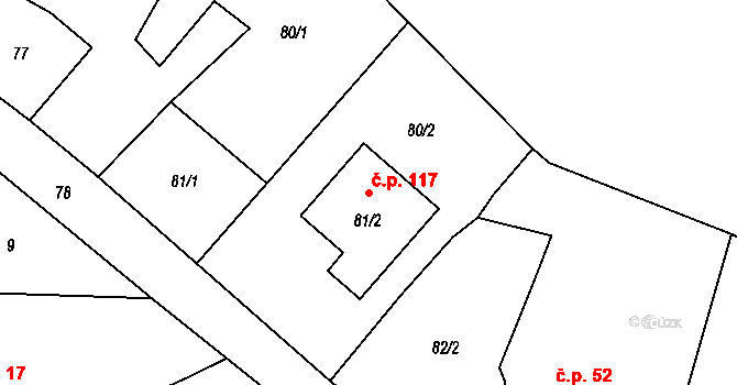 Dubice 117, Česká Lípa na parcele st. 81/2 v KÚ Dubice u České Lípy, Katastrální mapa