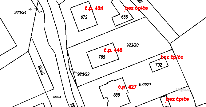 Hrochův Týnec 446 na parcele st. 785 v KÚ Hrochův Týnec, Katastrální mapa