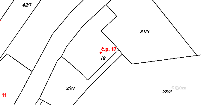 Horní Miletín 17, Lišov na parcele st. 16 v KÚ Horní Miletín, Katastrální mapa
