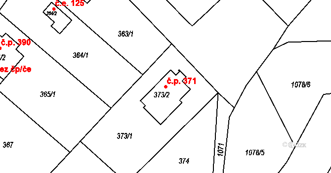 Rudolfov 371 na parcele st. 373/2 v KÚ Rudolfov u Českých Budějovic, Katastrální mapa