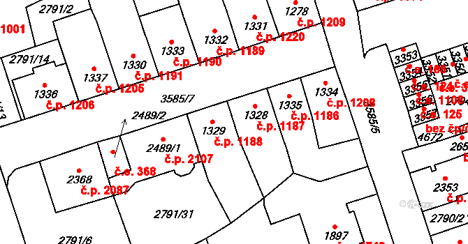 Aš 1187 na parcele st. 1328 v KÚ Aš, Katastrální mapa