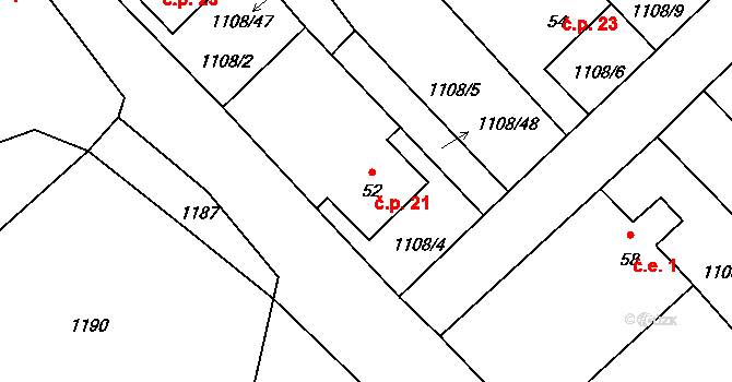 Heřmanov 21, Teplá na parcele st. 52 v KÚ Heřmanov u Starého Sedla, Katastrální mapa