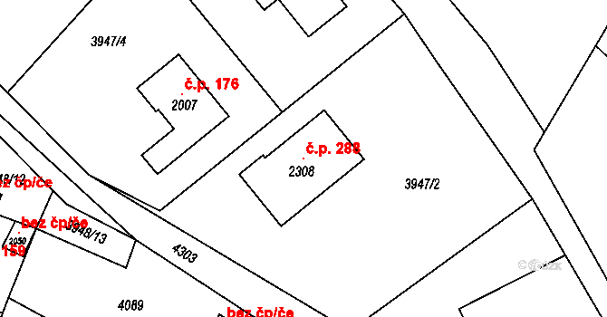 Chrást nad Sázavou 288, Týnec nad Sázavou na parcele st. 2308 v KÚ Týnec nad Sázavou, Katastrální mapa