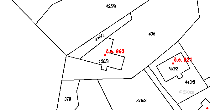 Josefův Důl 963 na parcele st. 150/3 v KÚ Josefův Důl u Jablonce nad Nisou, Katastrální mapa