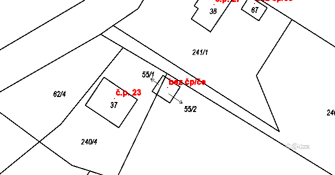 Studnice 121297110 na parcele st. 55/2 v KÚ Košinov, Katastrální mapa