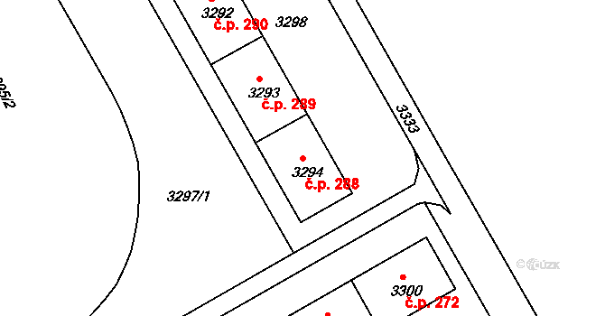 Lyžbice 288, Třinec na parcele st. 3294 v KÚ Lyžbice, Katastrální mapa