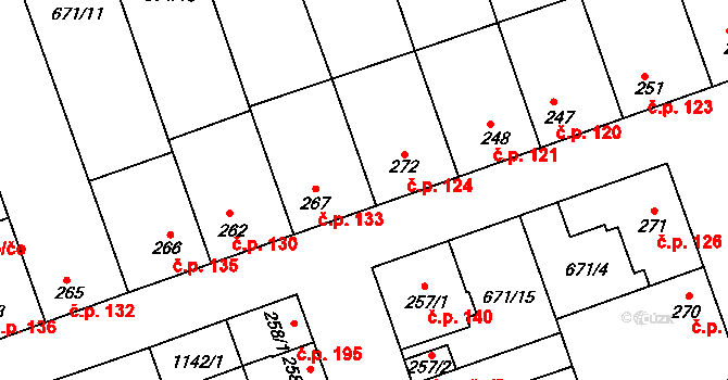 Olšany 124, Brandýsek na parcele st. 272 v KÚ Brandýsek, Katastrální mapa