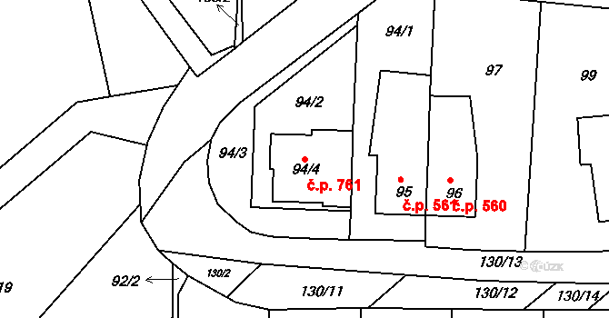 Šardice 761 na parcele st. 94/4 v KÚ Šardice, Katastrální mapa
