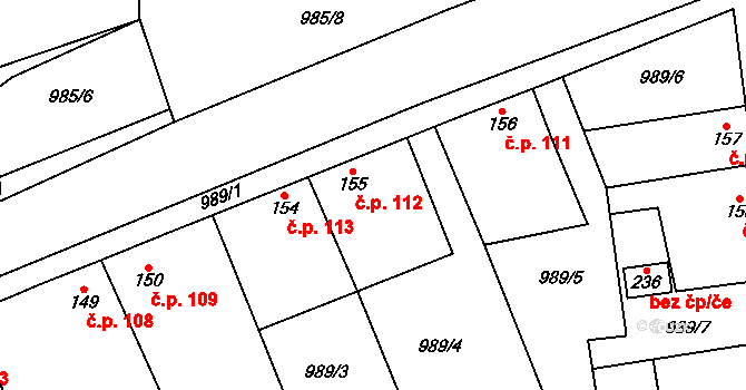 Ledce 112 na parcele st. 155 v KÚ Ledce u Kladna, Katastrální mapa