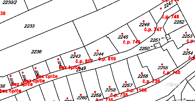 Slavíkovice 819, Rousínov na parcele st. 2244 v KÚ Rousínov u Vyškova, Katastrální mapa