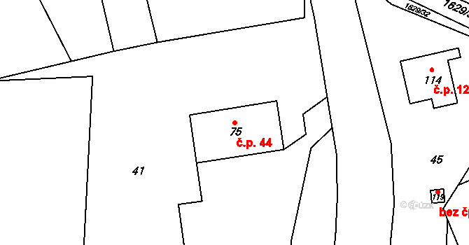 Staré Heřminovy 44 na parcele st. 75 v KÚ Staré Heřminovy, Katastrální mapa