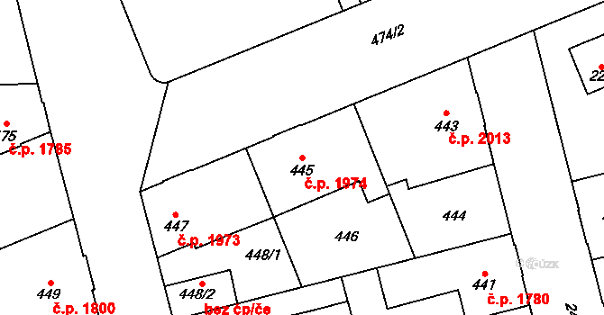 Kladno 1974 na parcele st. 445 v KÚ Kladno, Katastrální mapa