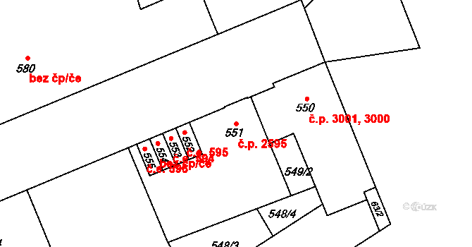 Kladno 2595 na parcele st. 551 v KÚ Kladno, Katastrální mapa
