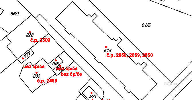 Šumperk 2658,2659,2660 na parcele st. 518 v KÚ Dolní Temenice, Katastrální mapa
