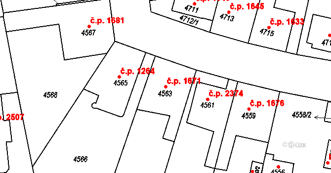 Kročehlavy 1671, Kladno na parcele st. 4563 v KÚ Kročehlavy, Katastrální mapa