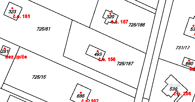 Mukařov 156 na parcele st. 493 v KÚ Mukařov u Říčan, Katastrální mapa