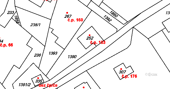 Stružinec 153 na parcele st. 252 v KÚ Stružinec u Lomnice nad Popelkou, Katastrální mapa
