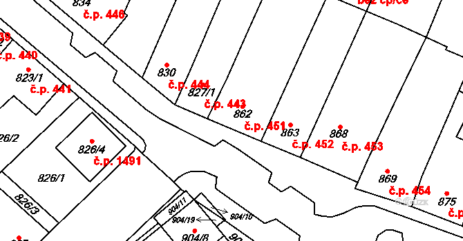 Mikulov 451 na parcele st. 862 v KÚ Mikulov na Moravě, Katastrální mapa