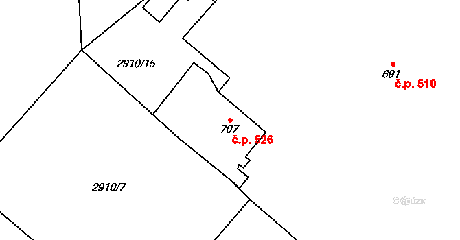 Stříbro 526 na parcele st. 707 v KÚ Stříbro, Katastrální mapa