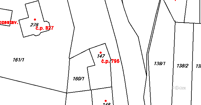 Loučany 795 na parcele st. 147 v KÚ Loučany na Hané, Katastrální mapa