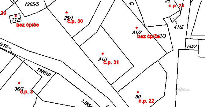 Ždírec 31 na parcele st. 31/1 v KÚ Ždírec v Podbezdězí, Katastrální mapa