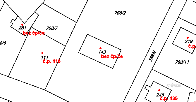 Předonín 127, Bechlín na parcele st. 143 v KÚ Předonín, Katastrální mapa