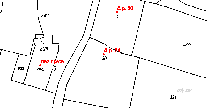 Bubovice 21, Volenice na parcele st. 30 v KÚ Bubovice u Březnice, Katastrální mapa