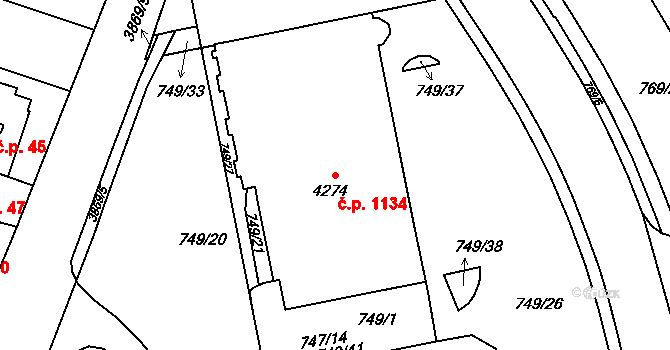 Žamberk 1134 na parcele st. 4274 v KÚ Žamberk, Katastrální mapa
