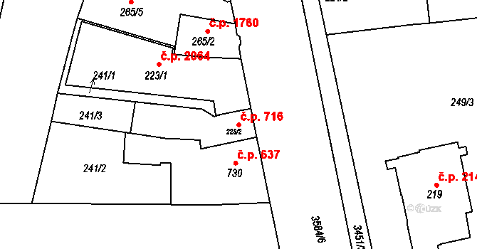 Lysá nad Labem 716 na parcele st. 223/2 v KÚ Lysá nad Labem, Katastrální mapa