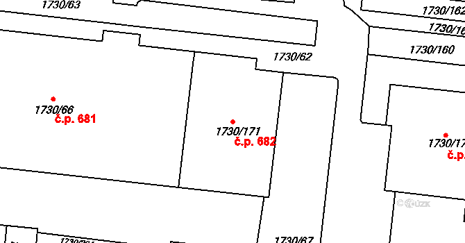 Miřetice u Klášterce nad Ohří 682, Klášterec nad Ohří na parcele st. 1730/171 v KÚ Miřetice u Klášterce nad Ohří, Katastrální mapa