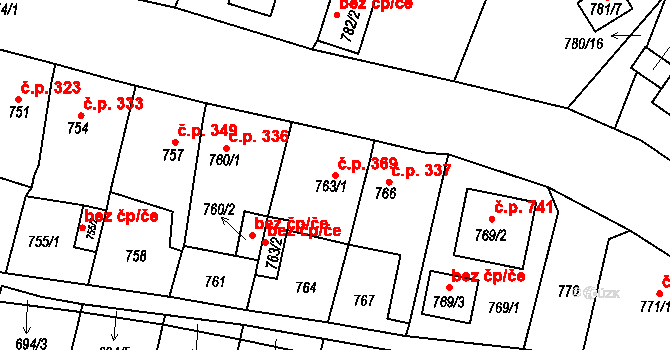 Proboštov 369 na parcele st. 763/1 v KÚ Proboštov u Teplic, Katastrální mapa