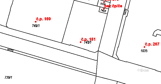 Pudlov 151, Bohumín na parcele st. 745/1 v KÚ Pudlov, Katastrální mapa