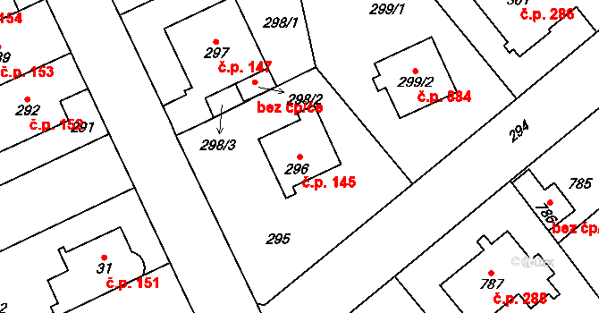 Stránice 145, Brno na parcele st. 296 v KÚ Stránice, Katastrální mapa