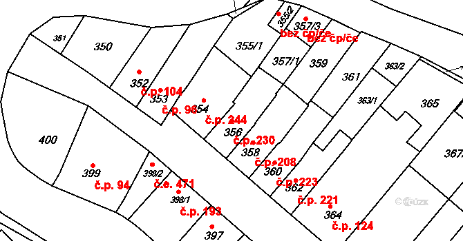 Kohoutovice 230, Brno na parcele st. 356 v KÚ Kohoutovice, Katastrální mapa