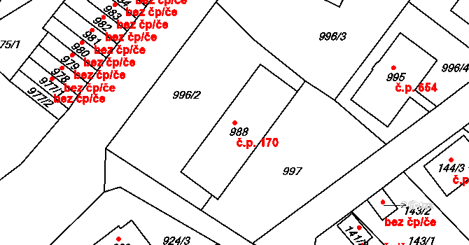 Železný Brod 170 na parcele st. 988 v KÚ Železný Brod, Katastrální mapa