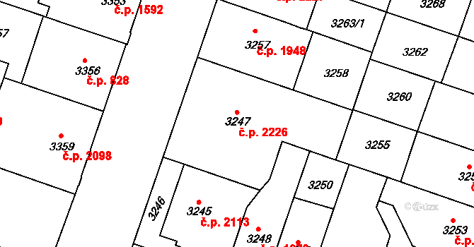 Teplice 2226 na parcele st. 3247 v KÚ Teplice, Katastrální mapa