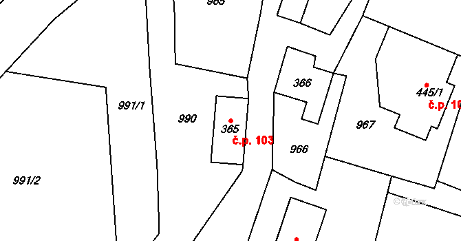Heřmanovice 103 na parcele st. 365 v KÚ Heřmanovice, Katastrální mapa