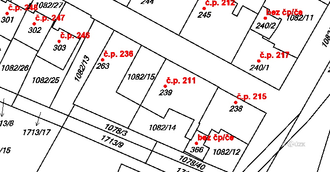 Čečelice 211 na parcele st. 239 v KÚ Čečelice, Katastrální mapa
