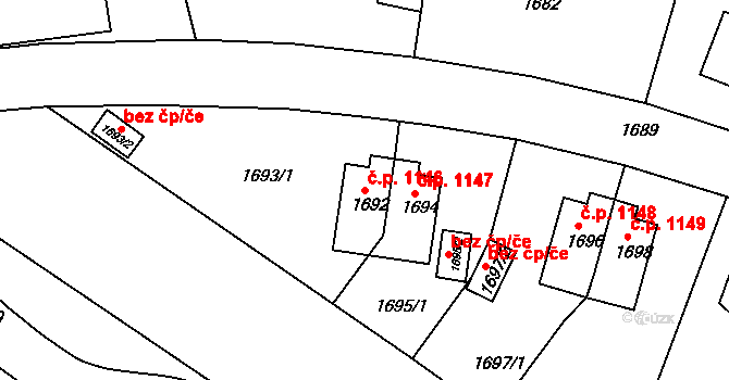 Sokolov 1146 na parcele st. 1692 v KÚ Sokolov, Katastrální mapa