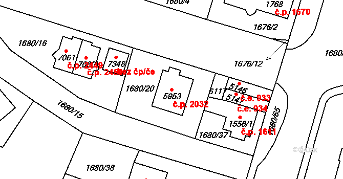 Cheb 2032 na parcele st. 5953 v KÚ Cheb, Katastrální mapa