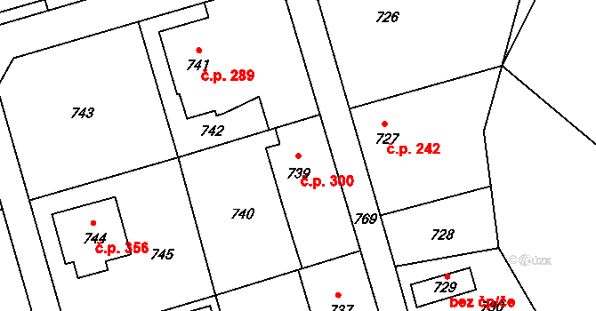 Jablůnka 300 na parcele st. 739 v KÚ Jablůnka, Katastrální mapa