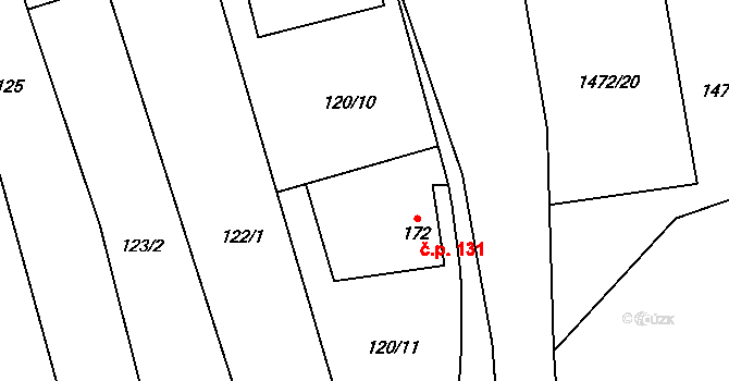 Kunovice 131 na parcele st. 172 v KÚ Kunovice, Katastrální mapa