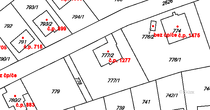 Radotín 1277, Praha na parcele st. 777/2 v KÚ Radotín, Katastrální mapa