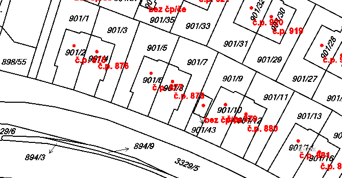 Krč 878, Praha na parcele st. 901/8 v KÚ Krč, Katastrální mapa