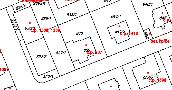 Braník 637, Praha na parcele st. 839 v KÚ Braník, Katastrální mapa
