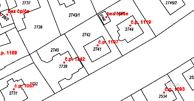 Modřany 1107, Praha na parcele st. 2741 v KÚ Modřany, Katastrální mapa